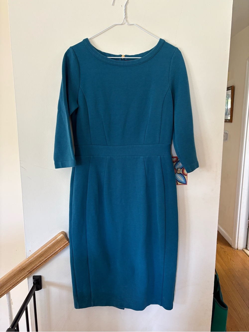 Boden Teal Midi Dress with Three-Quarter Sleeves UK12/US8